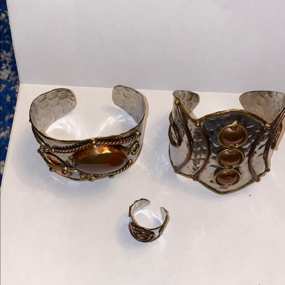 Mixed metal cuff bracelets and ring set - Picture 2 of 13